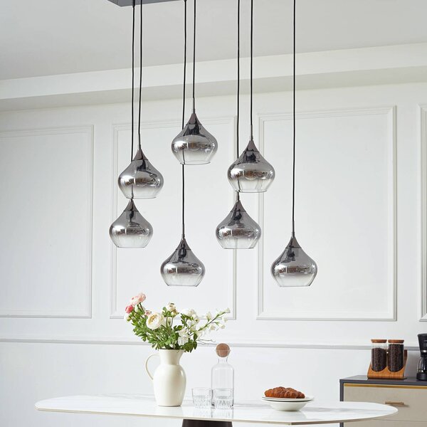 Lampa wisząca szklana Jarven Lucande, możliwość ściemniania, aluminiowy / szary / cynkowy, salon / jadalnia, szkło, nowoczesny