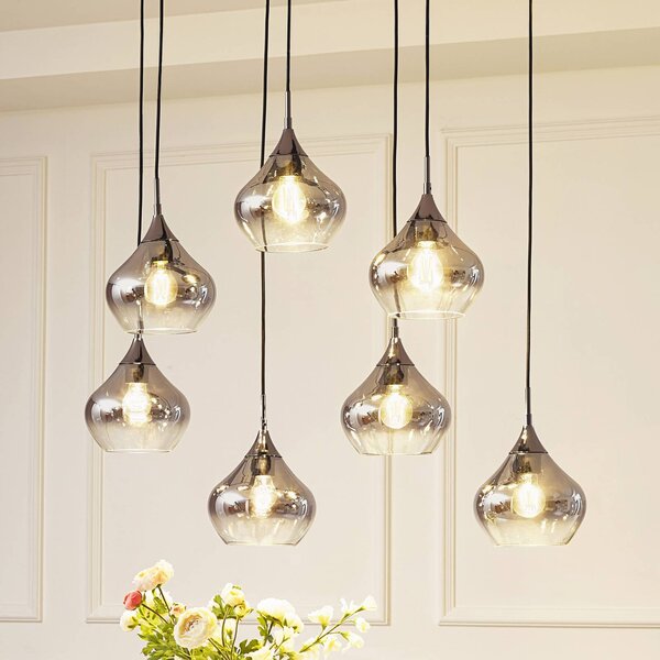 Lampa wisząca szklana Jarven Lucande, możliwość ściemniania, aluminiowy / szary / cynkowy, salon / jadalnia, szkło, nowoczesny