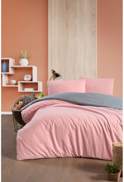 Łososiowo-szara bawełniana pościel dwuosobowa z prześcieradłem 200x220 cm – Mila Home