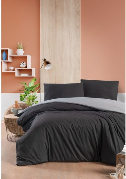 Czarno-szara bawełniana pościel jednoosobowa z prześcieradłem 160x220 cm – Mila Home