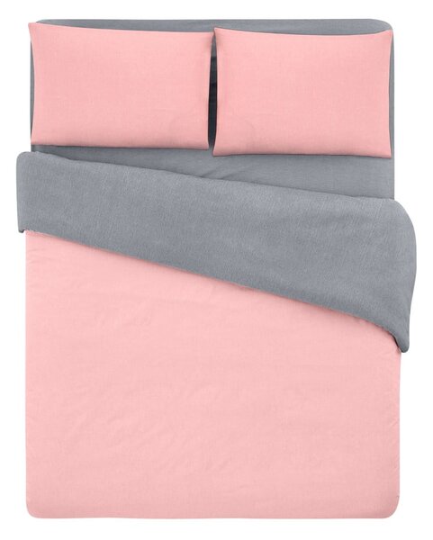 Łososiowo-szara bawełniana pościel dwuosobowa z prześcieradłem 200x220 cm – Mila Home