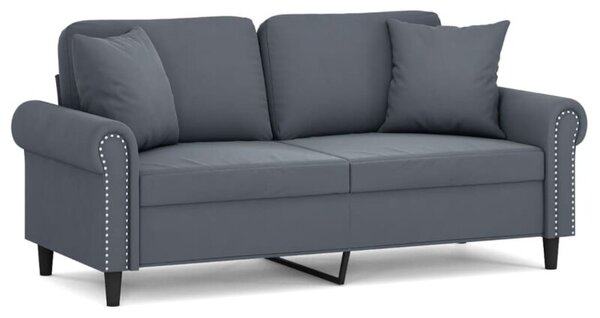 Sofa 2-osobowa z poduszkami, ciemnoszara, 140 cm, aksamit