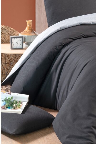 Czarno-szara bawełniana pościel jednoosobowa z prześcieradłem 160x220 cm – Mila Home