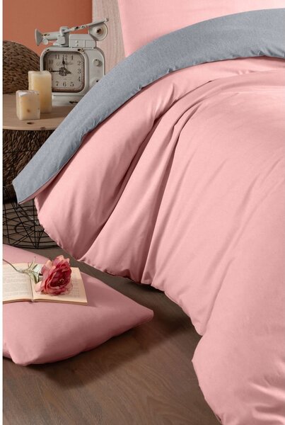 Łososiowo-szara bawełniana pościel dwuosobowa z prześcieradłem 200x220 cm – Mila Home