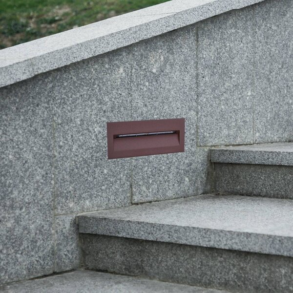 Oprawa wpuszczana ścienna LED Lucande Loya, 23 x 8 cm, rdza, IP54 Loya, brązowy / rdzawy, aluminium, nowoczesny
