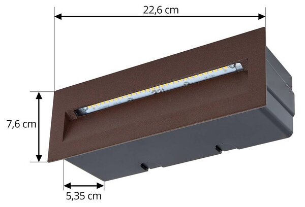 Oprawa wpuszczana ścienna LED Lucande Loya, 23 x 8 cm, rdza, IP54 Loya, brązowy / rdzawy, aluminium, nowoczesny
