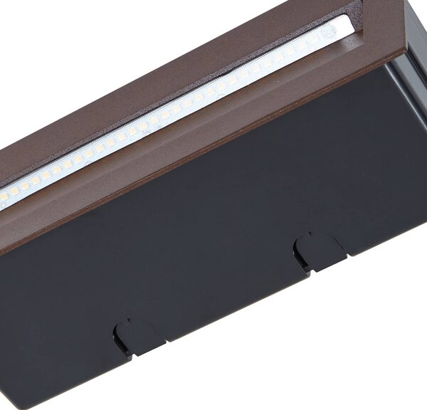 Oprawa wpuszczana ścienna LED Lucande Loya, 23 x 8 cm, rdza, IP54 Loya, brązowy / rdzawy, aluminium, nowoczesny
