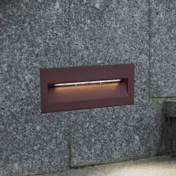 Oprawa wpuszczana ścienna LED Lucande Loya, 23 x 8 cm, rdza, IP54 Loya, brązowy / rdzawy, aluminium, nowoczesny