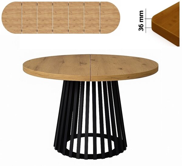 Stół 100/350 cm okrągły rozkładany, blat 3,6 cm, podstawa Metalowa „ Lamele ” I ArtDHome
