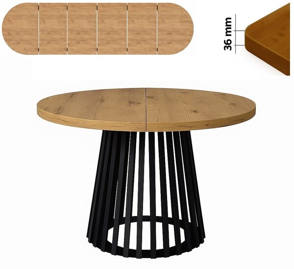 Stół 100/300 cm okrągły rozkładany, blat 3,6 cm, podstawa Metalowa „ Lamele ” I ArtDHome