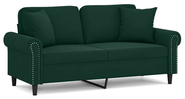 Sofa 2-osobowa z poduszkami, ciemnozielona, 140 cm, aksamit
