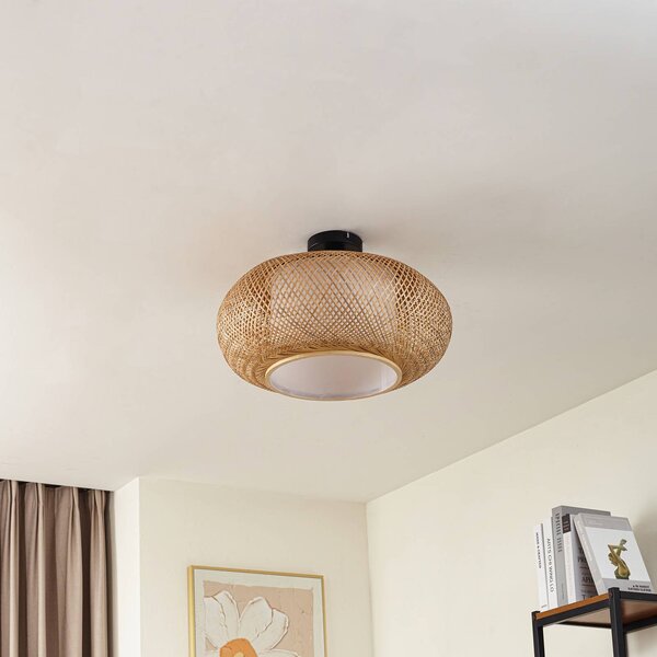 Lampa sufitowa Romaine Lindby, możliwość ściemniania, jasne drewno, salon / jadalnia, bambus, dworkowy / rustykalny
