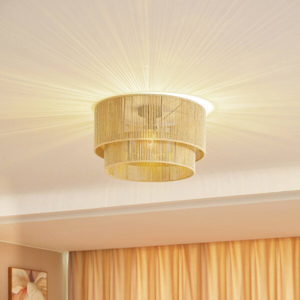 Lampa sufitowa Anuva Lindby, możliwość ściemniania, jasne drewno, salon / jadalnia, papier / lunolit / lunopal, dworkowy / rustykalny