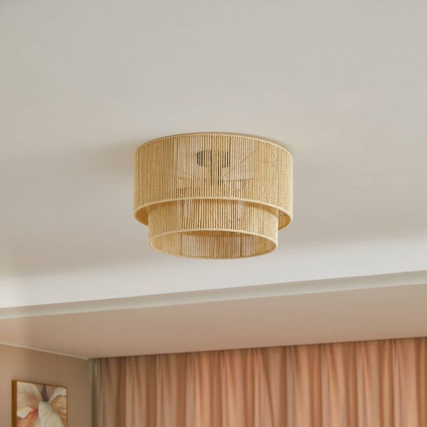 Lampa sufitowa Anuva Lindby, możliwość ściemniania, jasne drewno, salon / jadalnia, papier / lunolit / lunopal, dworkowy / rustykalny