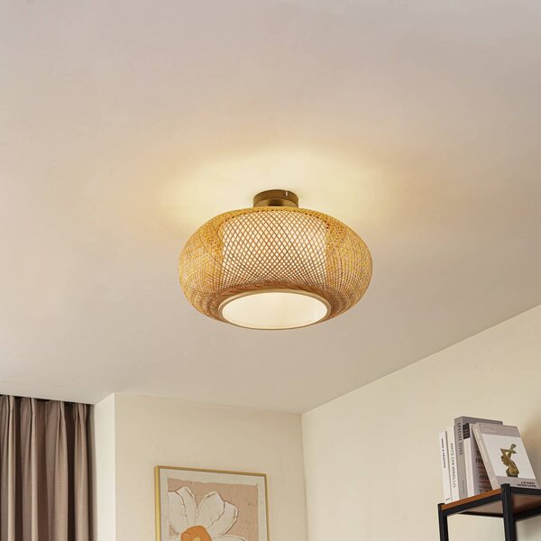 Lampa sufitowa Romaine Lindby, możliwość ściemniania, jasne drewno, salon / jadalnia, bambus, dworkowy / rustykalny