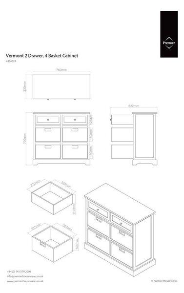 Komoda z litego drewna paulowni w kolorze kości słoniowej 76x70x33 cm Vermont – Premier Housewares