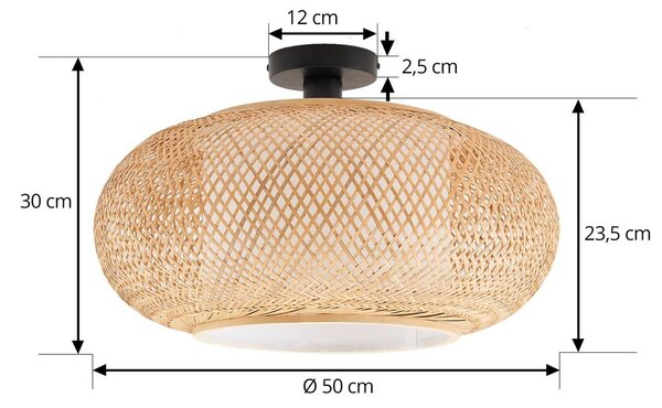 Lampa sufitowa Romaine Lindby, możliwość ściemniania, jasne drewno, salon / jadalnia, bambus, dworkowy / rustykalny