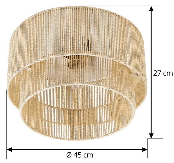 Lampa sufitowa Anuva Lindby, możliwość ściemniania, jasne drewno, salon / jadalnia, papier / lunolit / lunopal, dworkowy / rustykalny