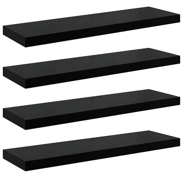 Półki ścienne 4 szt. wysoki połysk, czarne, 90x23,5x3,8 cm, mdf