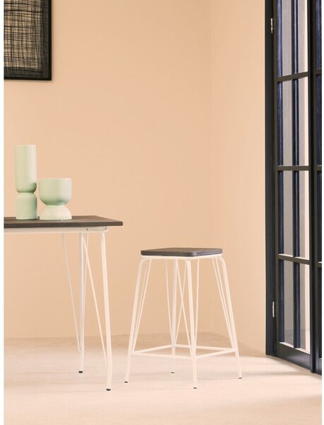 Biały/w ciemnym naturalnym kolorze stołek z litego drewna wiązu District – Premier Housewares