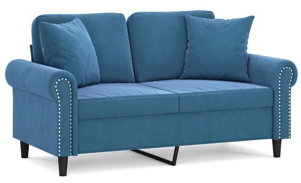 Sofa 2-osobowa z poduszkami, niebieska, 120 cm, aksamit