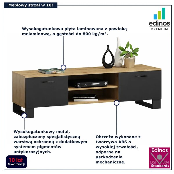 Loftowa Szafka Czarny Rtv 120 Cm Dąb Artisan + Skrzynia G0-T16