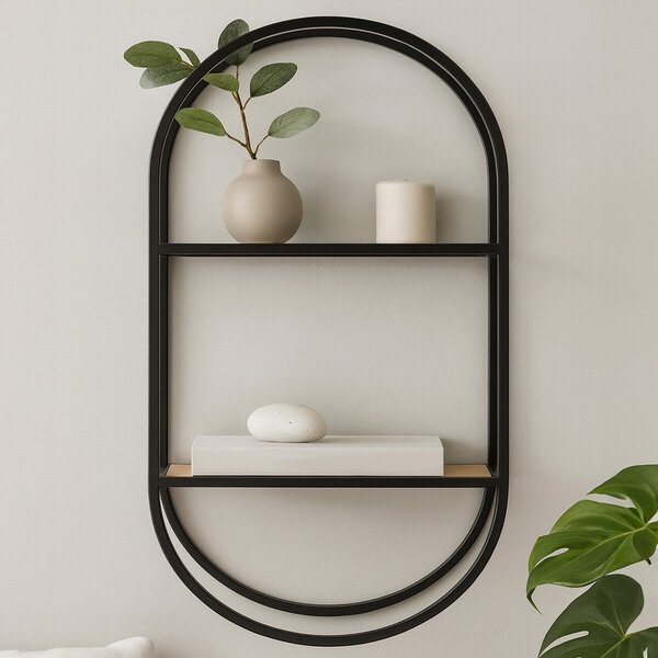 Czarna/w naturalnym kolorze wielopoziomowa metalowa półka 35 cm Mataram – Premier Housewares