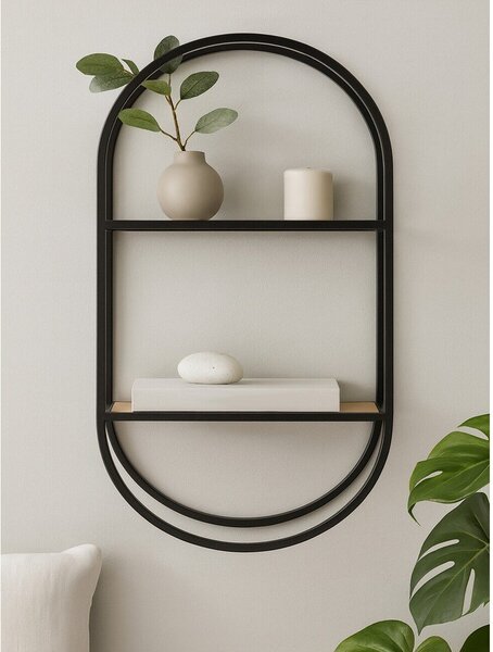 Czarna/w naturalnym kolorze wielopoziomowa metalowa półka 35 cm Mataram – Premier Housewares