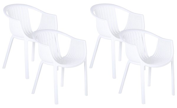 Zestaw 4 krzeseł ogrodowych plastikowych z podłokietnikami biały sztaplowany Napoli Beliani