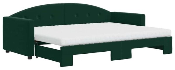 Sofa rozsuwana z materacami, ciemnozielona, 80x200 cm, aksamit