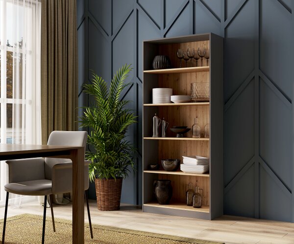 Wysoki regał na książki loft antracyt | Umeblowana.com