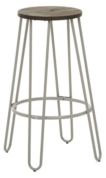 Szary/w ciemnym naturalnym kolorze hoker z litego drewna wiązu (wysokość siedziska 75 cm) District – Premier Housewares