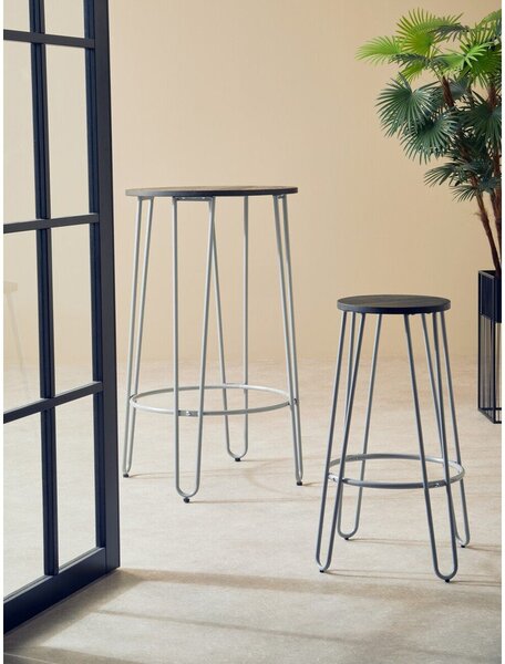 Szary/w ciemnym naturalnym kolorze hoker z litego drewna wiązu (wysokość siedziska 75 cm) District – Premier Housewares