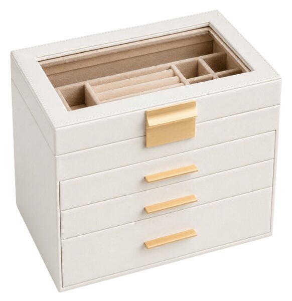 Szkatułka na biżuterię ELEGANT CASE 25,1x21,5x15,3 cm z eko skóry, beżowa
