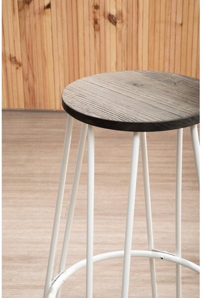 Biały/w naturalnym kolorze hoker z litego drewna wiązu (wysokość siedziska 75 cm) District – Premier Housewares