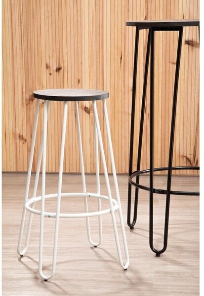 Biały/w naturalnym kolorze hoker z litego drewna wiązu (wysokość siedziska 75 cm) District – Premier Housewares