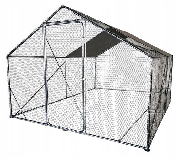 Metalowa klatka dla drobiu 3 x 3 x 2 m woliera ogrodowa z daszkiem, rurki 19 mm