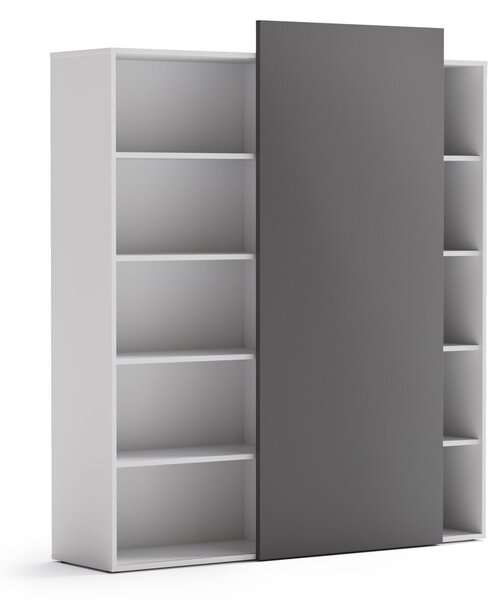 Regał biurowy z przesuwnym panelem BLOCK, 1600 x 400 x 1748 mm, grafitowy