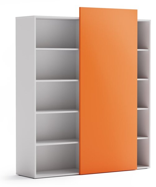 Regał biurowy z przesuwnym panelem BLOCK, 1600 x 400 x 1748 mm, pomarańczowy