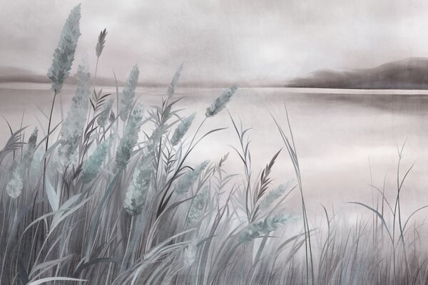 Fototapety Wysoka, wyschnięta trawa i trzciny na pierwszym planie, krajobraz o bogatej fakturze, pastelowe, Fototapety Natura, w10017v1 : Uwalls.pl