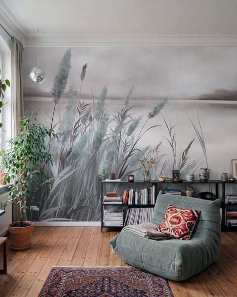 Fototapety Wysoka, wyschnięta trawa i trzciny na pierwszym planie, krajobraz o bogatej fakturze, pastelowe, Fototapety Natura, w10017v1 : Uwalls.pl