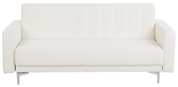 Modułowa sofa rozkładana 3-osobowa pikowana ekoskóra biała Aberdeen Beliani