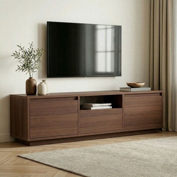 Szafka pod TV w dekorze orzecha w ciemnym naturalnym kolorze 160x42x30 cm Sentinel – Kalune Design