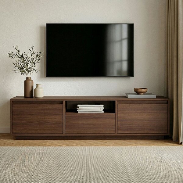Szafka pod TV w dekorze orzecha w ciemnym naturalnym kolorze 160x42x30 cm Sentinel – Kalune Design