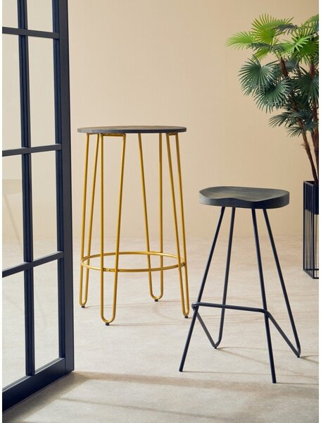 Czarny/w naturalnym kolorze hoker z litego drewna wiązu (wysokość siedziska 78 cm) District – Premier Housewares