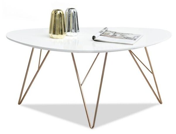 Designerski stolik kawowy rava xl biały na miedzianych drucianych nogach do salonu