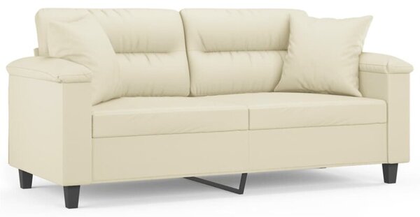 Sofa 2-osobowa z poduszkami, kremowa, 140 cm, sztuczna skÃ³ra