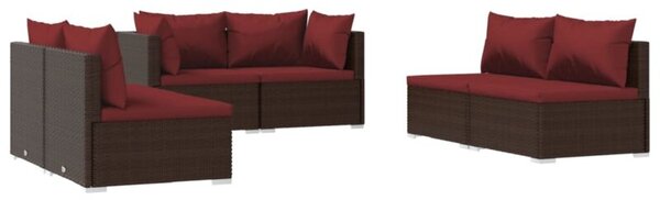 Zestaw Mebli Ogrodowych Komplet Wypoczynkowy Z Poduszkami 6-Częściowy Brązowy Rattan Na Taras Balkon Ogród