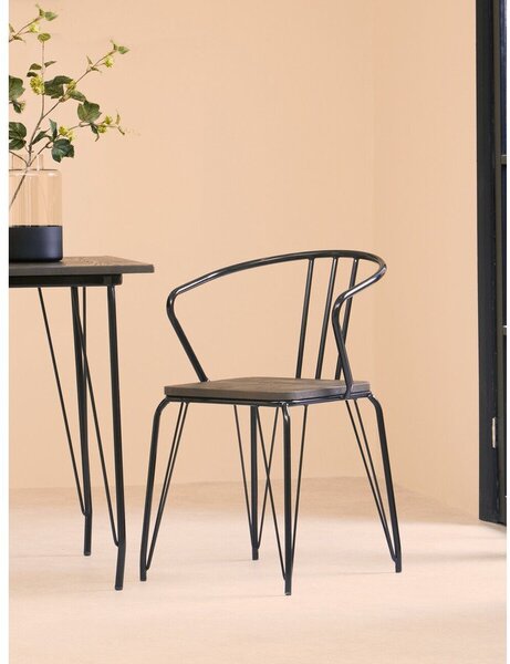 Czarne/w naturalnym kolorze krzesło z litego drewna wiązu District – Premier Housewares