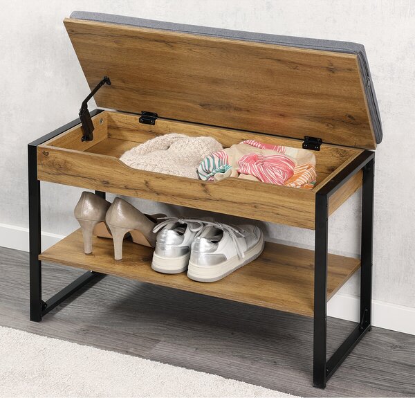 Szafka na buty z siedziskiem 70 × 30 × 48 cm, dekor dębu / czarny KESPER 15977